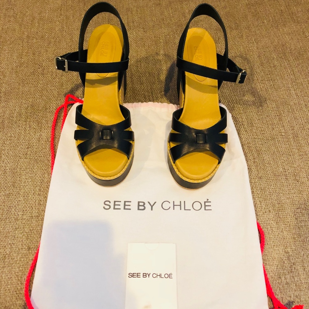 See by Chloe wedge platform shoes sandals size 38
